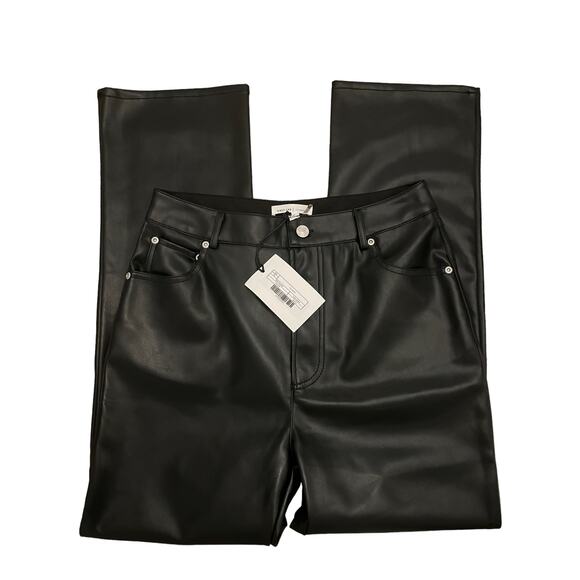 Grey Lab Womens NEW Black Faux Leather Straight Leg Pants M - Picture 3 of 7